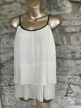Tristan Pleated Spaghetti Strap Tank with Black Trim